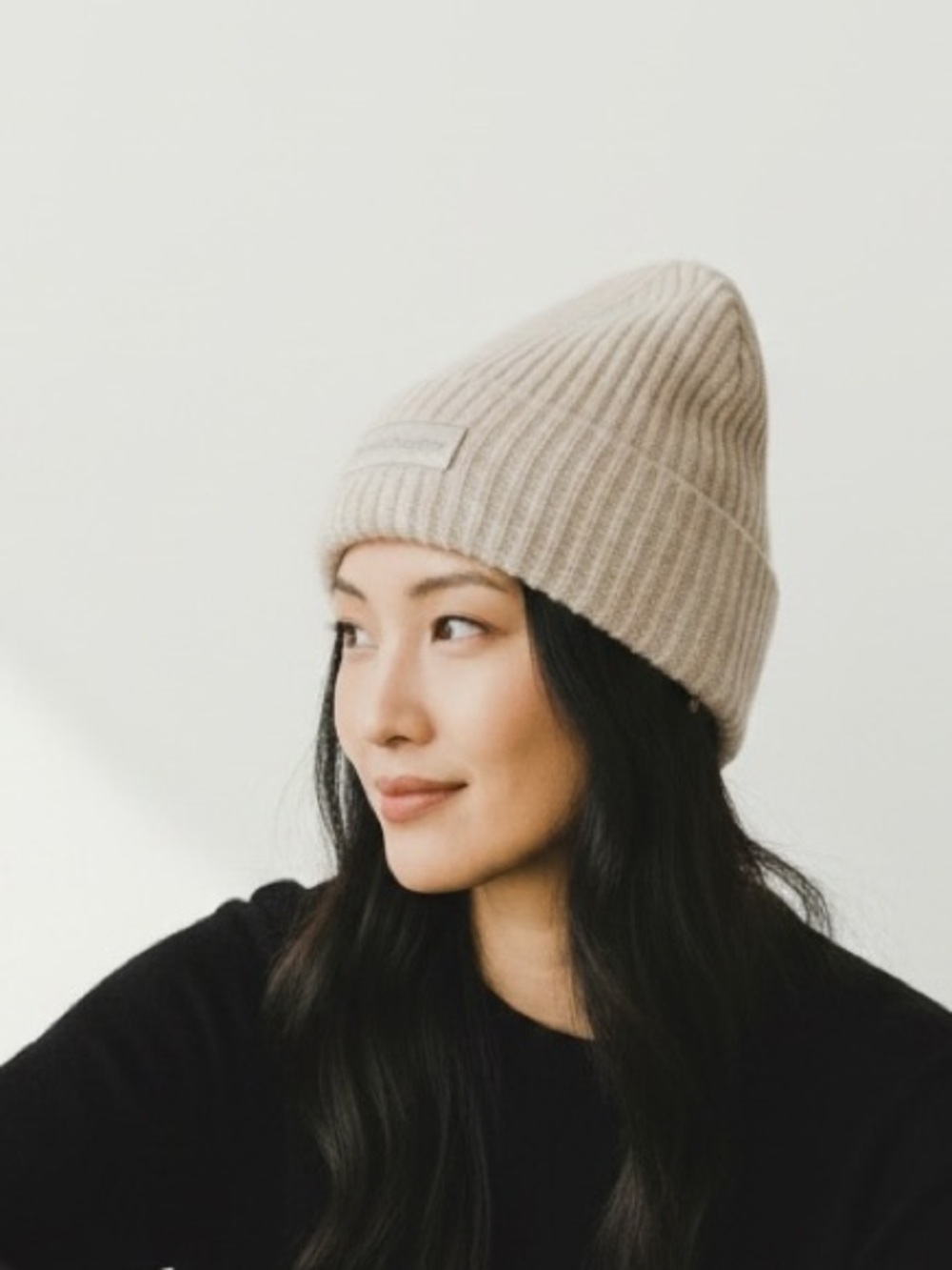 Favorite Daughter Light Beige Ribbed Knit Beanie